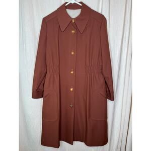 1970s Rust Brown Minimalist New England Academic Dagger Old Money Trench Coat M